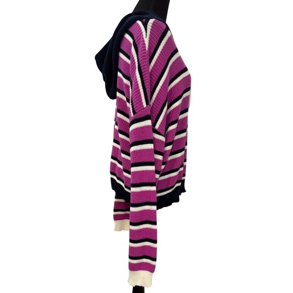 525 America Pink and Navy Striped Hooded Sweater (NWT) - Picture 2 of 8